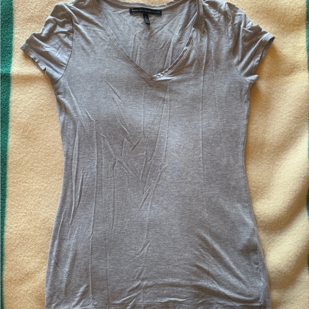 White House Black Market Light Gray V-Neck Tee